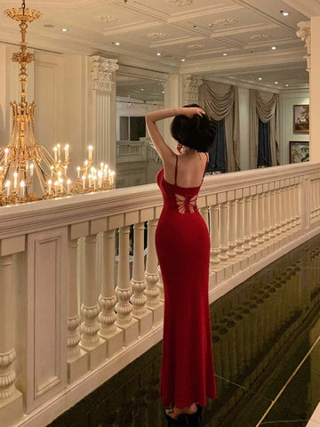 Sheath Spaghetti Straps Red Date Night Dress Prom Dresses Party Dress Birthday Outfits SD830